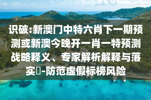 识破:新澳门中特六肖下一期预测或新澳今晚开一肖一特预测战略释义、专家解析解释与落实​-防范虚假标榜风险
